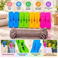 Anupam Heavy Duty Plastic Cloth Drying Clips with Strong Rope for Laundry, Balcony, Travel & Home Use – Pack of 9 Clips with Rope