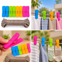 Anupam Heavy Duty Plastic Cloth Drying Clips with Strong Rope for Laundry, Balcony, Travel & Home Use – Pack of 9 Clips with Rope