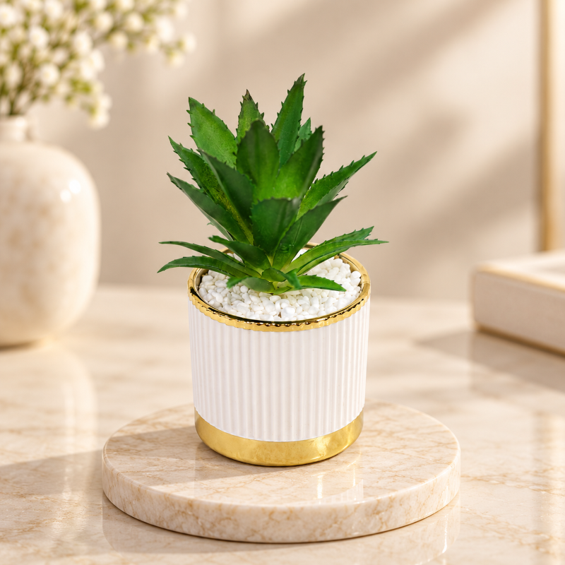 Premium Artificial Flower Metal Pot Home Decor, Decorative Home Item / Tabletop Statue / Luxury Flower Showpiece for Living Room, Office & Gifting