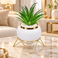 Premium Artificial Attractive Flower Pot with Metal Stand Home Decor, Decorative Home Item / Tabletop Statue / Luxury Flower Showpiece for Living Room, Office & Gifting