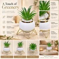Premium Artificial Attractive Flower Pot with Metal Stand Home Decor, Decorative Home Item / Tabletop Statue / Luxury Flower Showpiece for Living Room, Office & Gifting