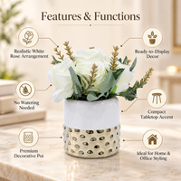 Premium Artificial Eye-Catching Flower Pot Home Decor, Decorative Home Item / Tabletop Statue / Luxury Flower Showpiece for Living Room, Office & Gifting