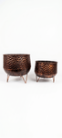 Premium Set of 2 Copper Finish Decorative Metal Planters with Stand – Hammered Design