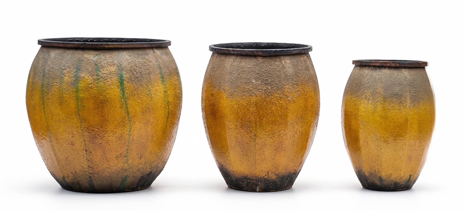 Premium Set of 3 Rustic Yellow & Brown Decorative Metal Planters – Vintage Style Plant Pots
