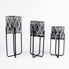 Premium Set of 3 Modern Decorative Planter Stands with Black & White Printed Pots