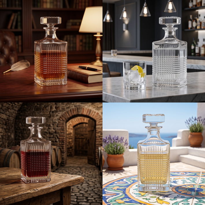 Premium Crystal Glass Whiskey Decanter - Classic Diamond Cut Liquor Bottle with Stopper
