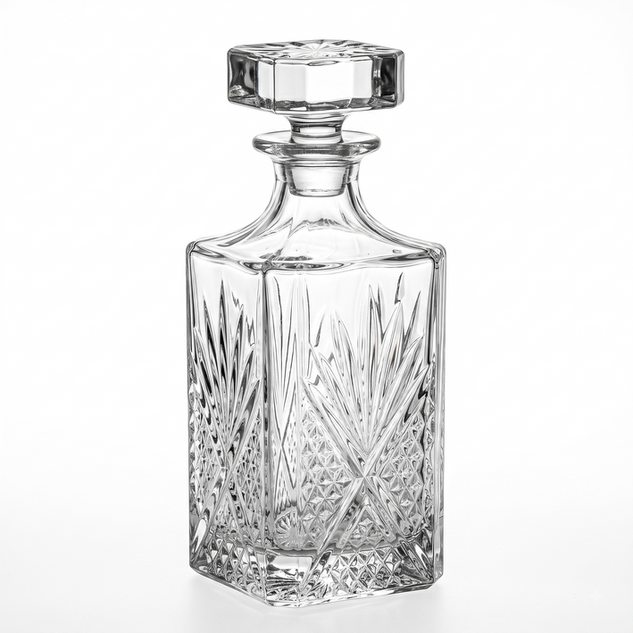 Premium Cut-Glass Whiskey Decanter with Airtight Stopper - Royal Square Spirits Container