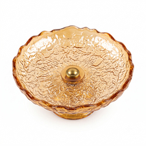 Anupam Premium Amber Textured Glass Decorative Bowl with Golden Accent | Elegant Serving & Home Décor Bowl