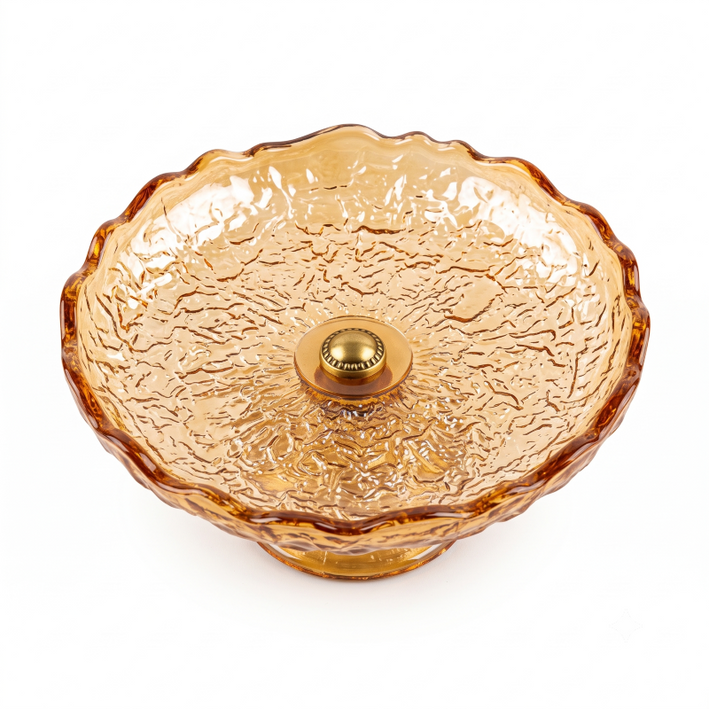 Anupam Premium Amber Textured Glass Decorative Bowl with Golden Accent | Elegant Serving & Home Décor Bowl