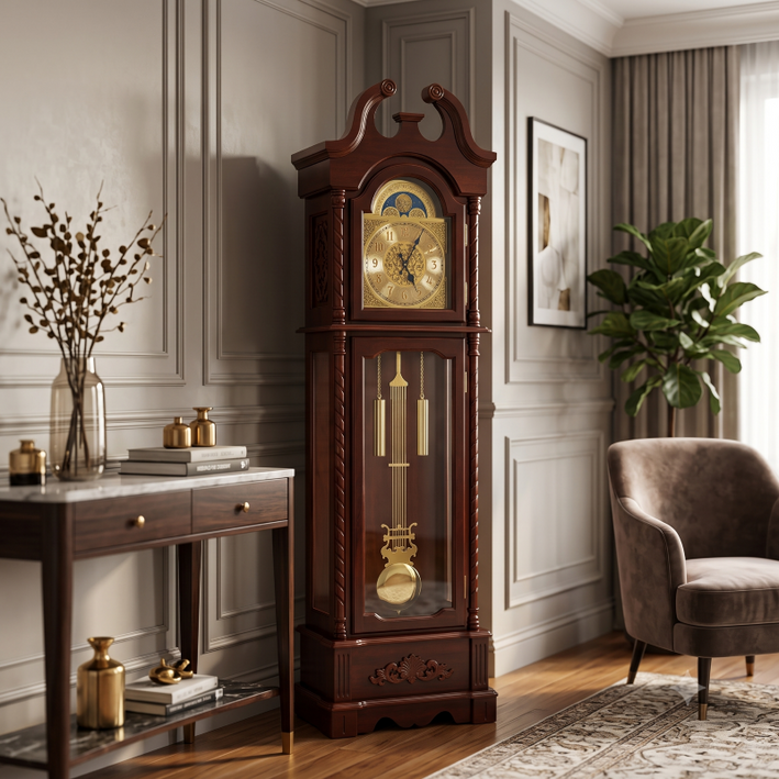 Anupam Premium Wooden Grandfather Pendulum Floor Clock with Chime – Classic Antique Home Decor