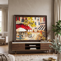 Anupam European Street Cafe Metal Framed Wall Painting – 18 x 26 Inch Premium Vintage Cityscape Wall Art for Home & Office Decor