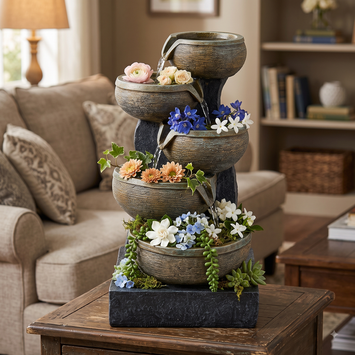 Premium 5-Tier Decorative Water Fountain – Rustic Bowl Cascade Indoor & Outdoor Fountain