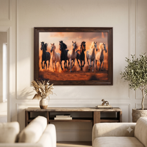 Anupam Premium Seven Running Horses Framed Wall Painting, Wall Photo Frame – 18 x 26 Inch Premium Home Decor Artwork