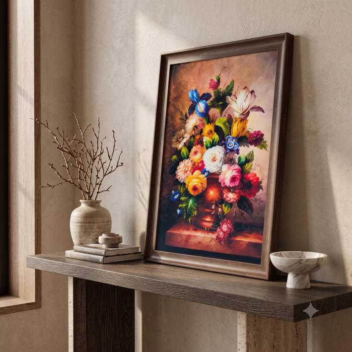 Anupam Premium Floral Bouquet Metal Framed Wall Painting – 18 x 26 Inch Elegant Flower Wall Art for Living Room & Home Decor