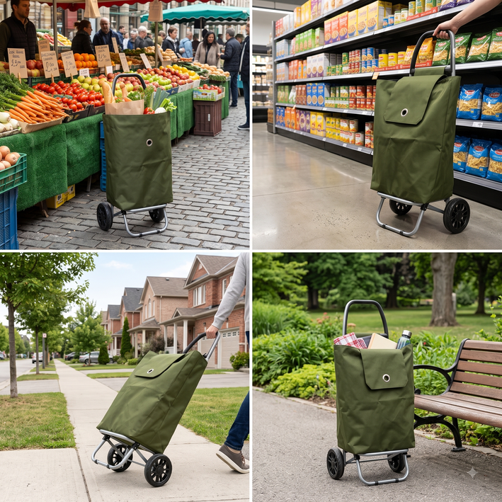 Anupam Premium Olive Green Foldable Shopping Trolley Bag - Heavy Duty Grocery Cart with Wheels