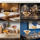 Premium Elegant Gold Tricycle Serving Stand with Twin Amber Glass Bowls - Decorative Centerpiece & Dry Fruit Server