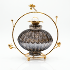 Premium Vintage-Style Smoky Ribbed Glass Perfume Bottle with Ornate Gold Frame