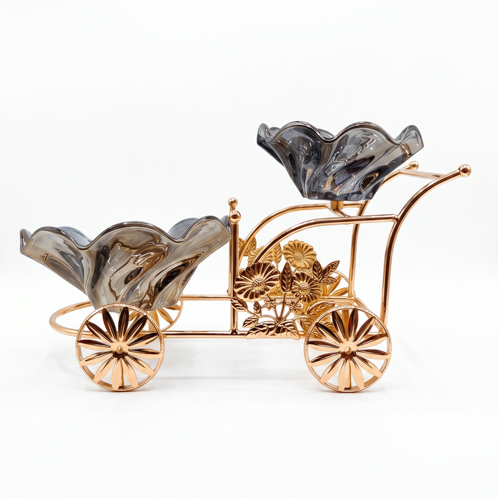 Premium Decorative Gold-Tone Metal Wheelbarrow Fruit and Candy Server