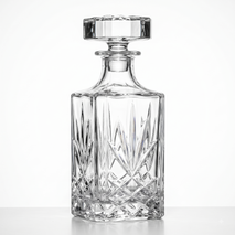 Premium Sunburst Crystal Glass Whiskey Decanter - Square Liquor Bottle with Stopper