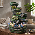Premium Multi-Tier Rocky Cascade Water Fountain – Green & Stone Finish Decorative Waterfall