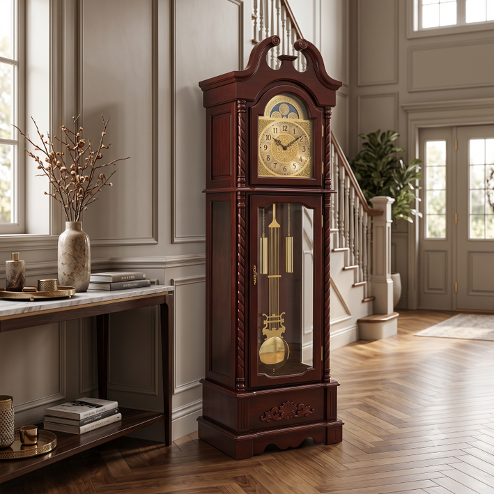 Anupam Premium Wooden Grandfather Pendulum Floor Clock with Chime – Classic Antique Home Decor