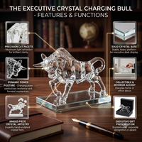 Anupam Premium Crystal Bull Showpiece with Glass Base | Luxury Home & Office Decor Gift Items - Pack of 1