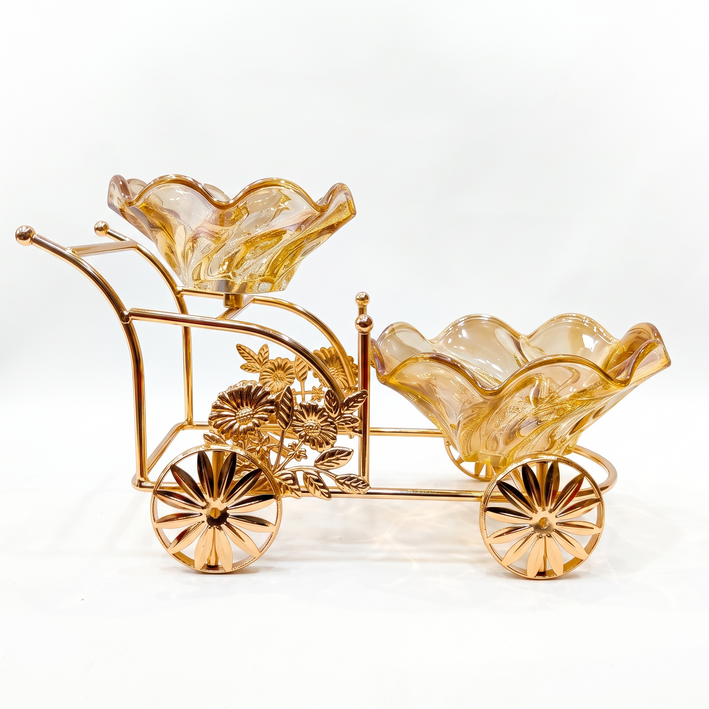 Premium Decorative Gold-Tone Metal Wheelbarrow Fruit and Candy Server