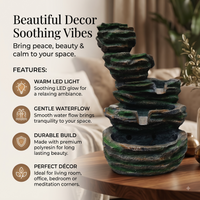 Premium Multi-Tier Rocky Cascade Water Fountain – Green & Stone Finish Decorative Waterfall