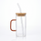 Premium Aesthetic Glass Tumbler Cup with Amber Handle, Bamboo Lid & Straw - Iced Coffee Mug