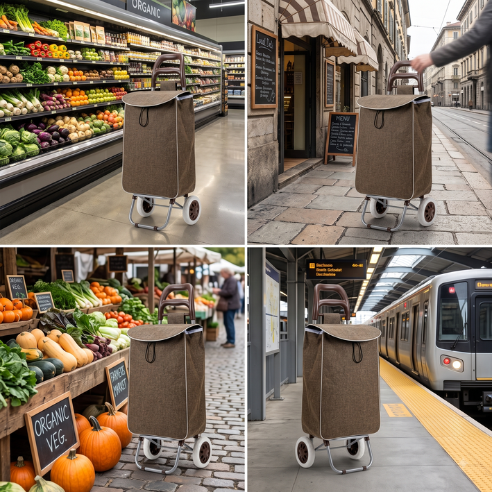Premium Foldable Shopping Trolley Bag with Wheels - Heavy Duty Reusable Grocery Cart