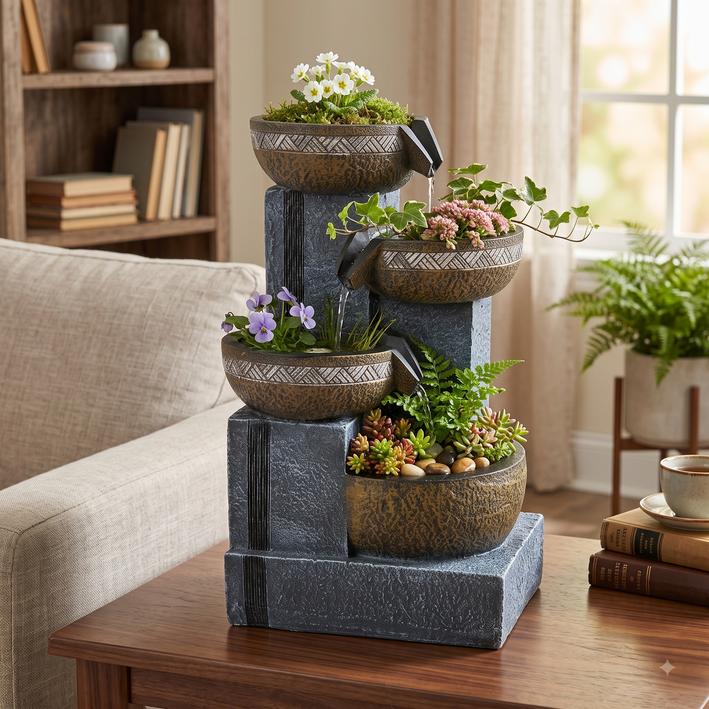 Premium Modern 4-Tier Decorative Water Fountain – Indoor Cascading Tabletop Fountain