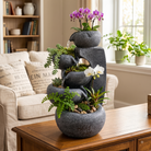 Premium Midnight Granite Flow: Rustic 5-Bowl Tabletop Fountain