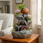 Premium Rustic Rock Cascade Water Fountain with Decorative Water Wheel – Home & Garden Décor