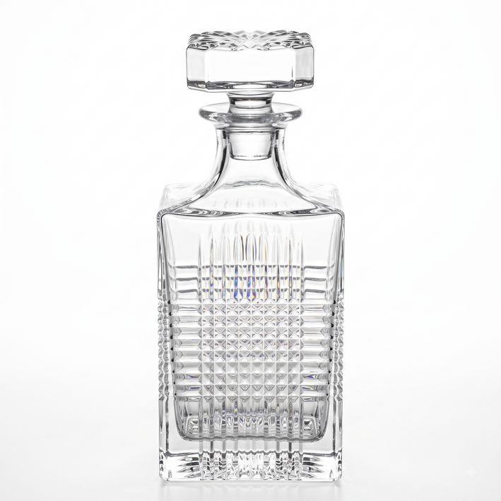 Premium Crystal Glass Whiskey Decanter - Classic Diamond Cut Liquor Bottle with Stopper