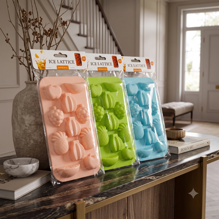 Anupam 3 Pcs Silicone Fruit Shape Ice Maker Set – Food Grade Reusable Ice Cube Tray for Drinks, Juices & Chocolates