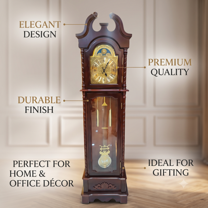 Anupam Premium Wooden Grandfather Pendulum Floor Clock with Chime – Classic Antique Home Decor