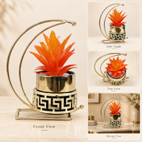 Anupam Premium Artificial Metal Flower Pot with Stand Home Decor, Decorative Home Item / Tabletop Statue / Luxury Flower Showpiece for Living Room, Office & Gifting