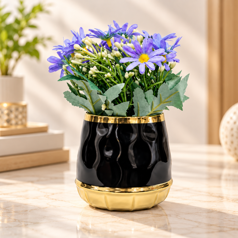Premium Artificial Beautiful Flower Pot Home Decor, Decorative Home Item / Tabletop Statue / Luxury Flower Showpiece for Living Room, Office & Gifting