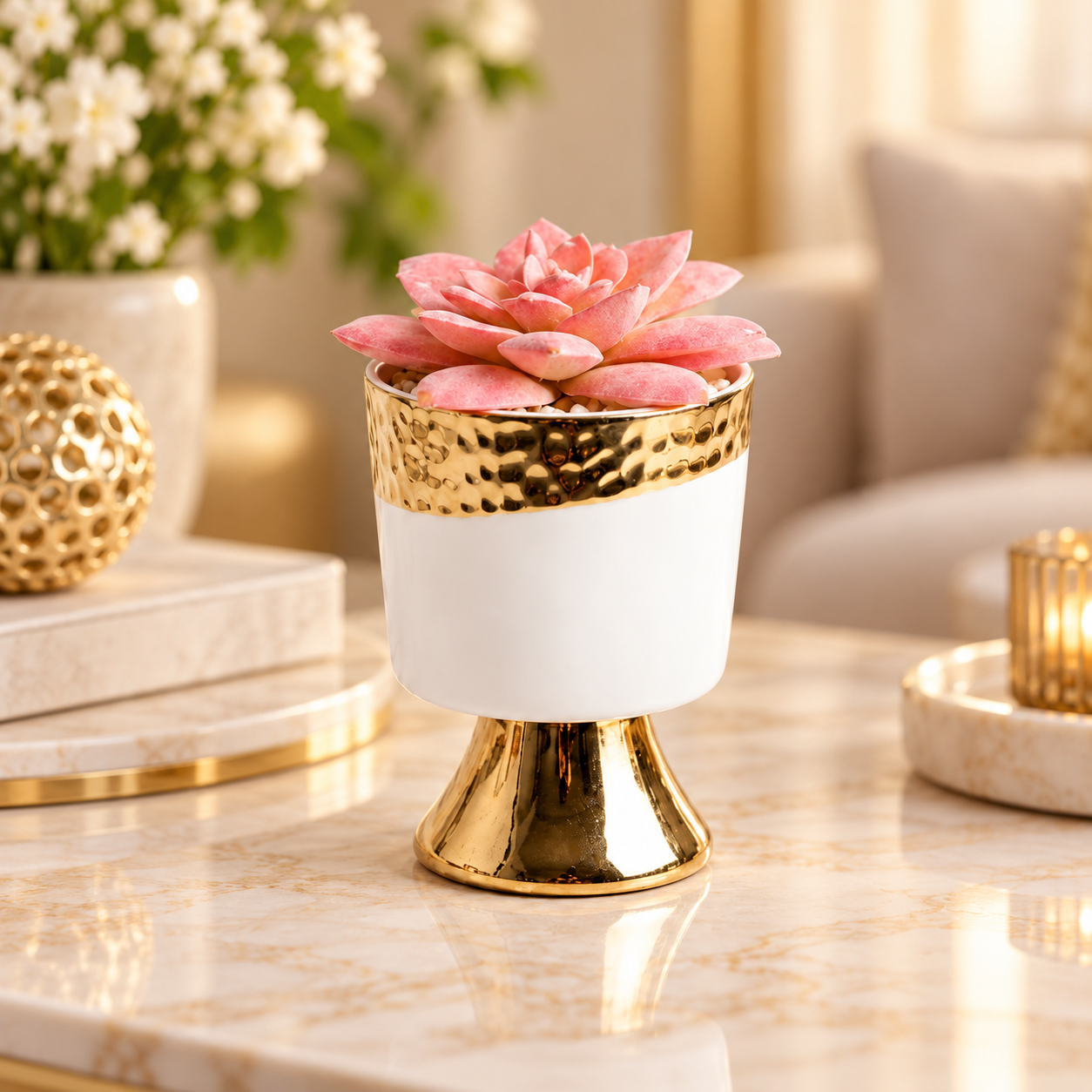 Premium Artificial Beautiful Flower Pot Home Decor, Decorative Home Item / Tabletop Statue / Luxury Flower Showpiece for Living Room, Office & Gifting