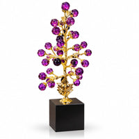 Anupam Luxury Golden Crystal Tree Showpiece with Purple Glass Ball Accents and Black Base for Home and Office Decor