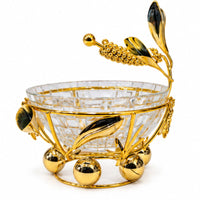 Anupam Luxury Golden Leaf Decorative Glass Serving Bowl with Floral Accent Stand for Dry Fruits, Chocolates, Home Decor and Gifting