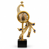 Anupam Luxury Peacock Table Clock with Golden Finish & Crystal Detailing Home Decor Gift Items