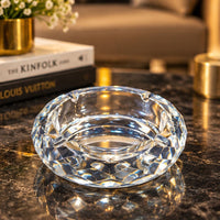 Anupam Luxury Clear Crystal Ashtray with Faceted Diamond-Cut Design for Home, Office, Lounge and Table Decor