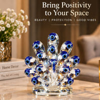 Anupam Luxury Crystal Peacock Decorative Showpiece with Blue Evil Eye Feather Detailing for Home, Office and Premium Gifting