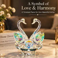 Anupam Luxury Crystal Swan Couple Decorative Showpiece with Iridescent Detailing and Faceted Base for Home, Office and Premium Gifting