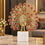 Anupam Luxury Golden Peacock Decorative Showpiece with Red and Pink Stone Detailing and White Marble Look Base for Home and Office Decor