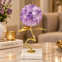 Anupam Premium Purple Crystal Flower Showpiece with Golden Stem & Marble Base Home Decor Gift Items - Pack of 1