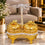 Anupam Luxury Golden 2-Bowl Dry Fruit Serving Set with Floral Lids, Crystal Dragonfly Handle and Decorative Stand for Home & Gifting
