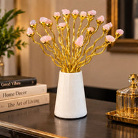 Anupam Luxury Golden Branch Crystal Flower Decorative Showpiece with Pink Stone Accents & White Base for Home and Office Decor