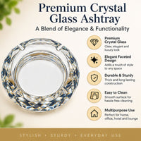 Anupam Luxury Clear Crystal Ashtray with Faceted Diamond-Cut Design for Home, Office, Lounge and Table Decor